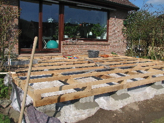 Die Unterkonstruktion für eine Terrasse
